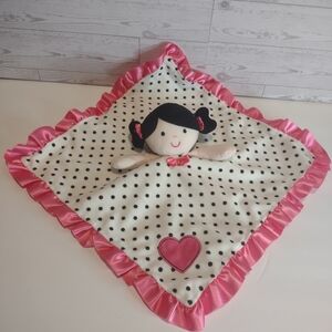 Okie Dokie Doll Security Blanket Baby Lovey White Black Polka Dots Pink Heart